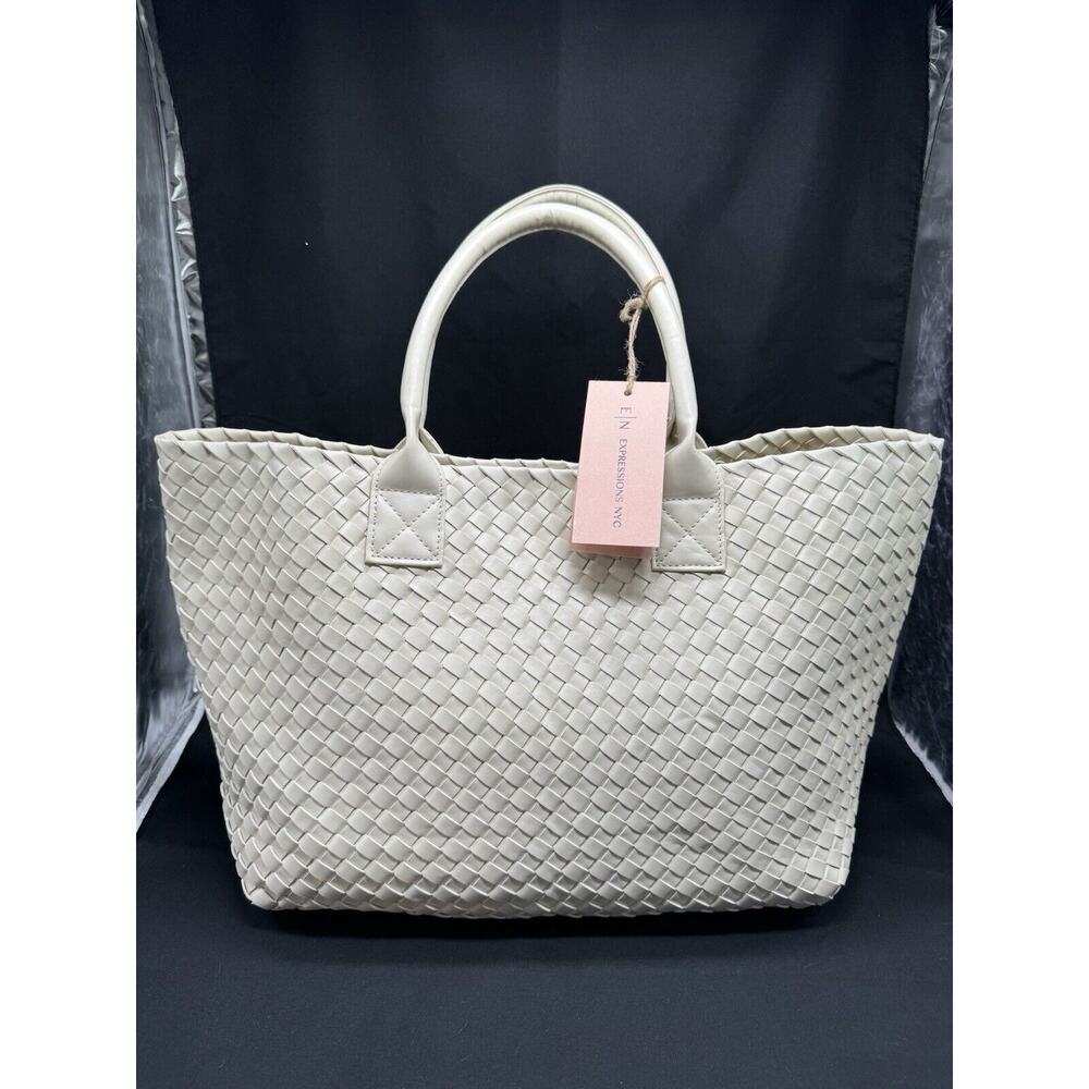 EXPRESSIONS NYC Women’s Vegan Tote Purse Handbag Beige NWT